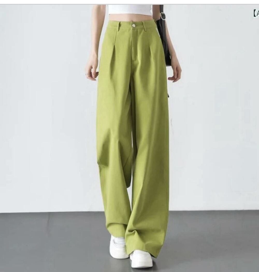 Wide Leg High-Waist Pants in Olive Green